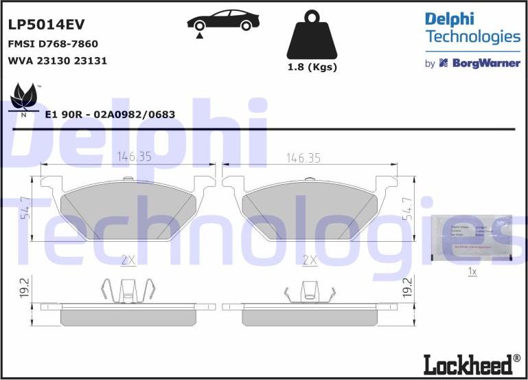 Delphi LP5014EV - Piduriklotsi komplekt,ketaspidur www.parts5.com