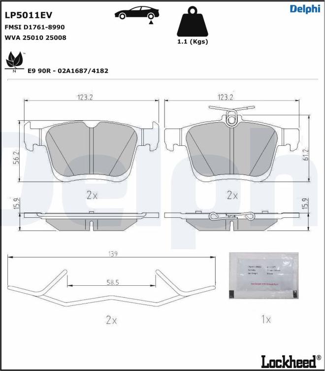 Delphi LP5011EV - Комплект спирачно феродо, дискови спирачки www.parts5.com