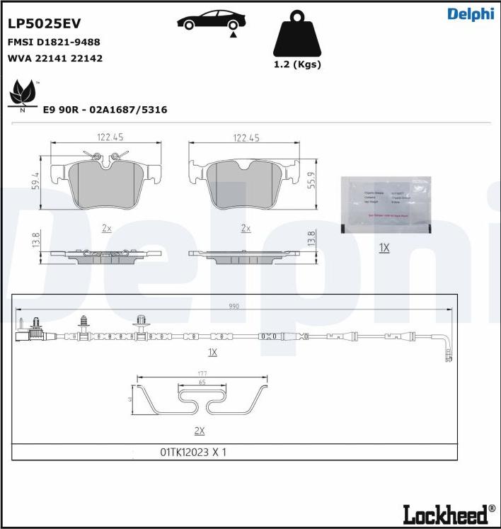 Delphi LP5025EV - Brake Pad Set, disc brake www.parts5.com