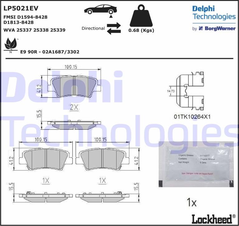 Delphi LP5021EV - Тормозные колодки, дисковые, комплект www.parts5.com