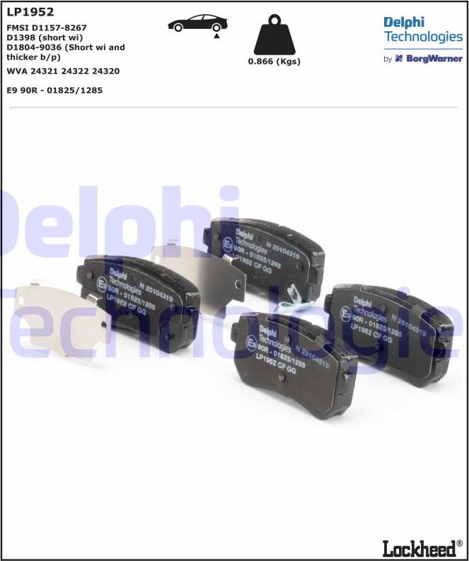 Delphi LP1952 - Brake Pad Set, disc brake www.parts5.com