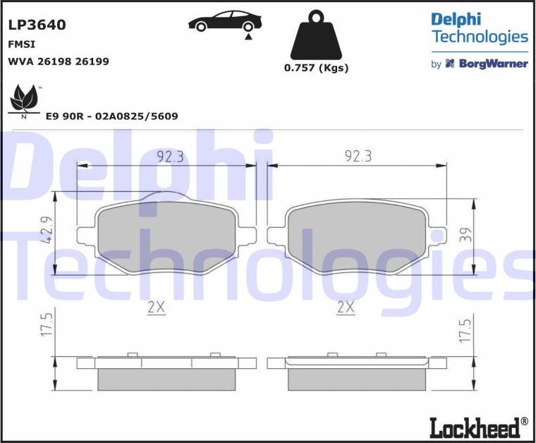 Delphi LP3640 - Sada brzdových destiček, kotoučová brzda www.parts5.com