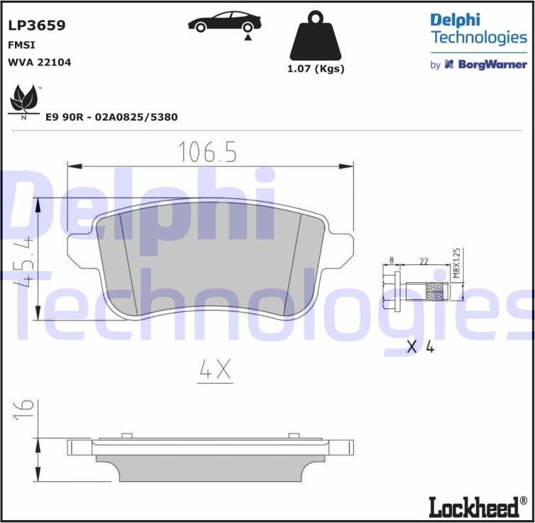 Delphi LP3659 - Komplet zavornih oblog, ploscne (kolutne) zavore www.parts5.com