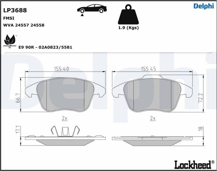 Delphi LP3688 - Piduriklotsi komplekt,ketaspidur www.parts5.com