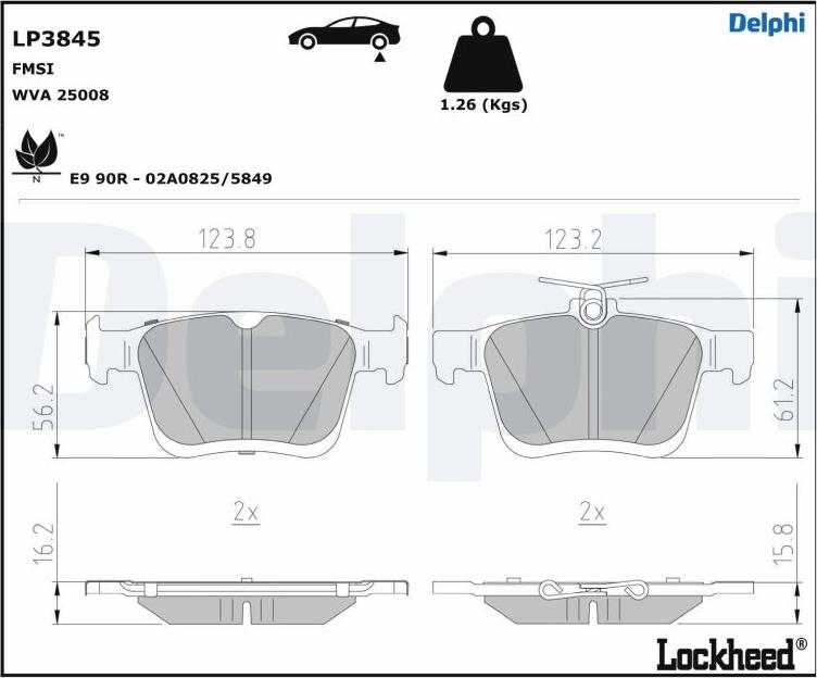 Delphi LP3845 - Σετ τακάκια, δισκόφρενα www.parts5.com