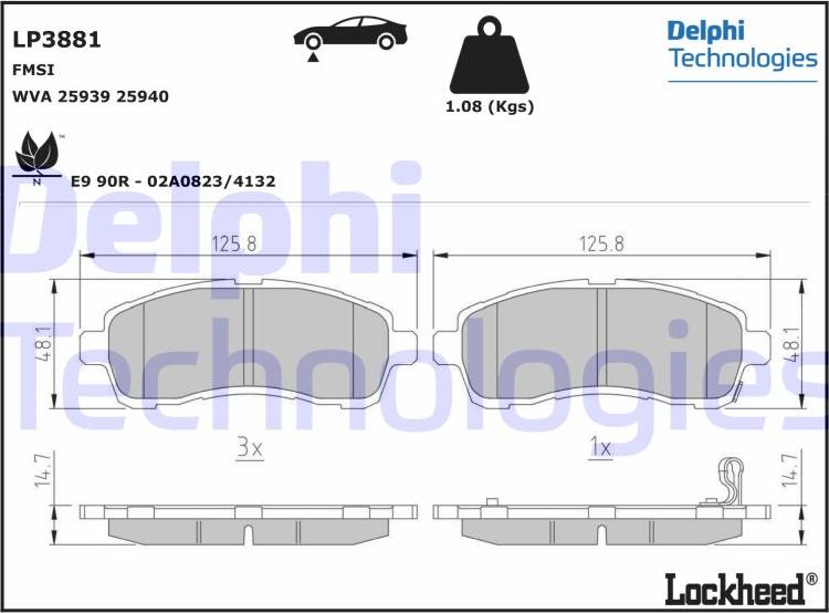 Delphi LP3881 - Brake Pad Set, disc brake www.parts5.com