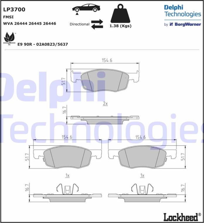 Delphi LP3700 - Brake Pad Set, disc brake www.parts5.com