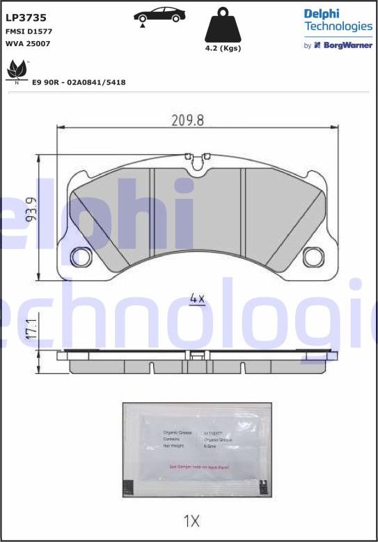 Delphi LP3735 - Тормозные колодки, дисковые, комплект www.parts5.com