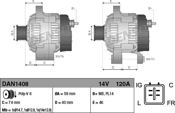 Denso DAN1408 - Alternator www.parts5.com