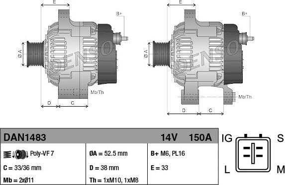 Denso DAN1483 - Alternátor www.parts5.com