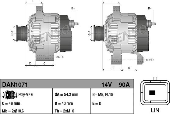 Denso DAN1071 - Генератор www.parts5.com