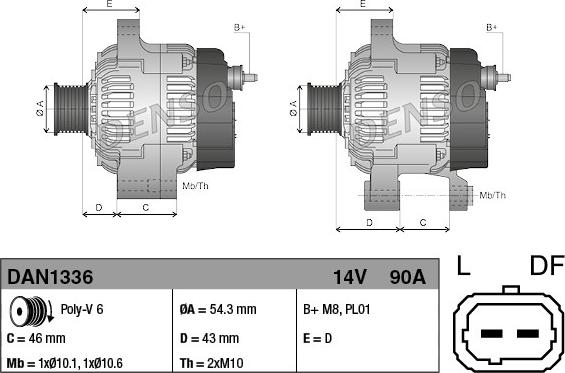 Denso DAN1336 - Alternator www.parts5.com