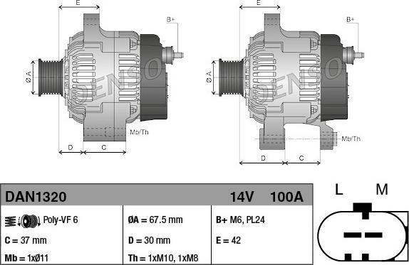 Denso DAN1320 - Alternator www.parts5.com