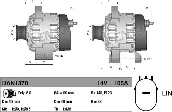 Denso DAN1370 - Alternator www.parts5.com