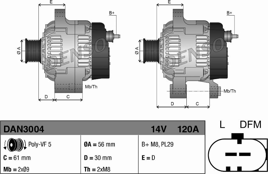 Denso DAN3004 - Alternator www.parts5.com