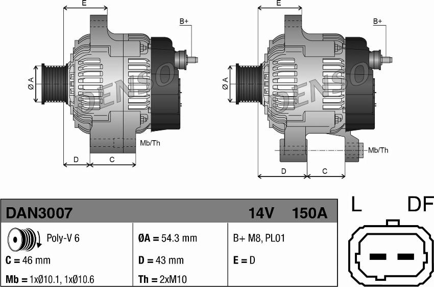 Denso DAN3007 - Alternator www.parts5.com