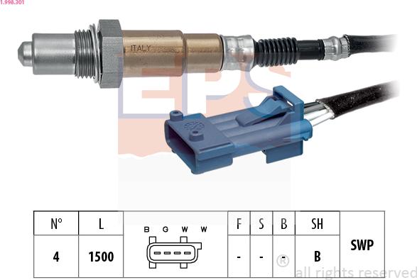 EPS 1.998.301 - Αισθητήρας λάμδα www.parts5.com