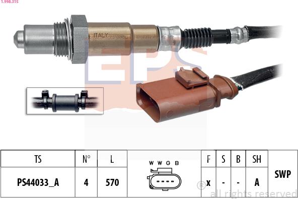 EPS 1.998.315 - Lambda Sensor www.parts5.com