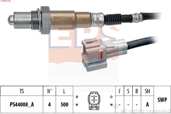 EPS 1.998.316 - Lambda Sensor www.parts5.com