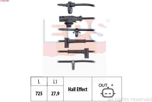 EPS 1.960.095 - Sensor, Raddrehzahl www.parts5.com