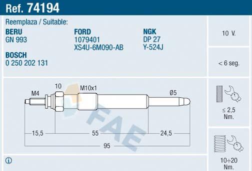 FAE 74194 - Bujía de precalentamiento www.parts5.com