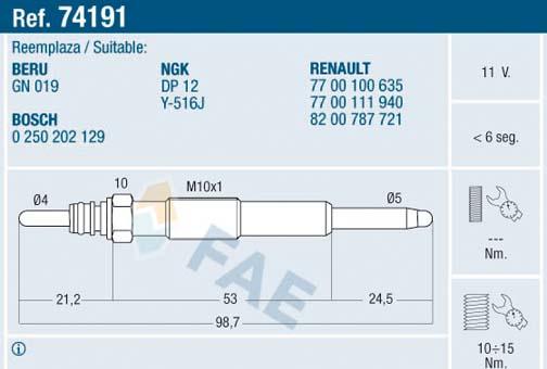 FAE 74191 - Glow Plug www.parts5.com