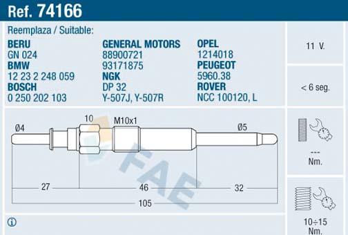 FAE 74166 - Glow Plug www.parts5.com