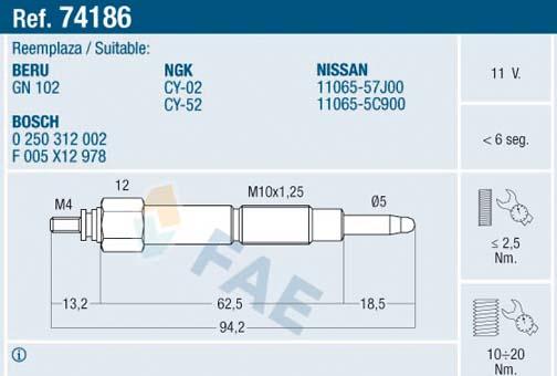 FAE 74186 - Glow Plug www.parts5.com