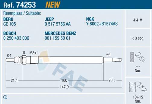 FAE 74253 - Подгревна свещ www.parts5.com