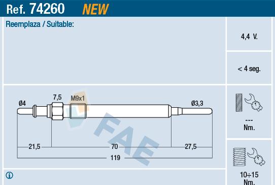 FAE 74260 - Glow Plug www.parts5.com