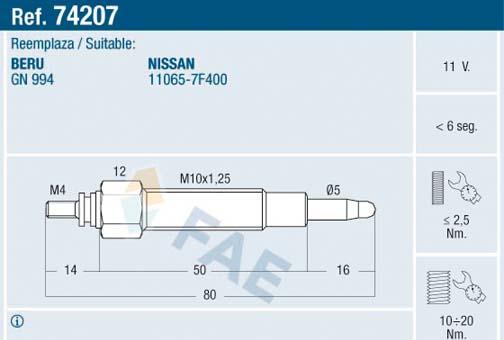 FAE 74207 - Bujía de precalentamiento www.parts5.com