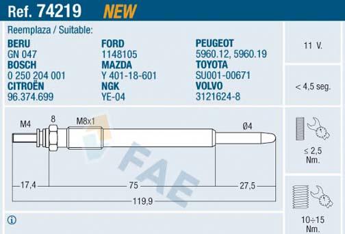 FAE 74219 - Подгревна свещ www.parts5.com