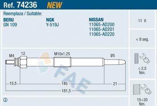 FAE 74236 - Glow Plug parts5.com