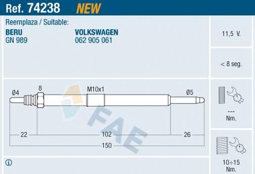 FAE 74238 - Glow Plug www.parts5.com