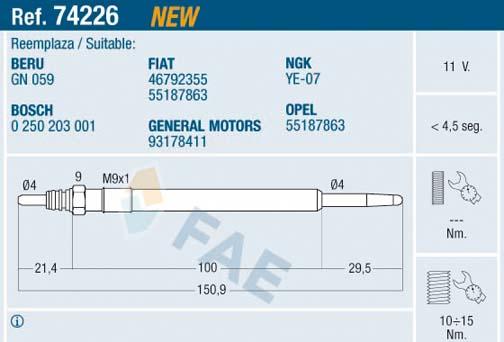 FAE 74226 - Bujía de precalentamiento www.parts5.com