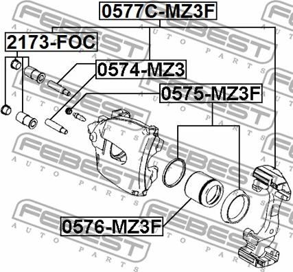 Febest 0574-MZ3 - Οδηγός στήριξης, δαγκάνα φρέν. www.parts5.com