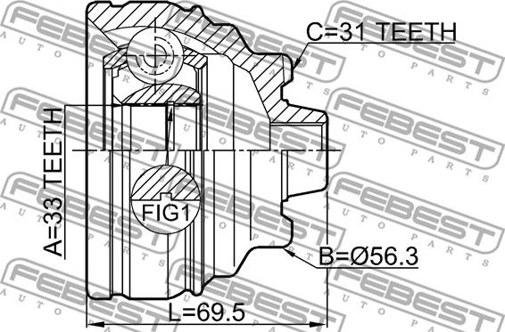 Febest 1910-F30 - Juego de articulación, árbol de transmisión www.parts5.com