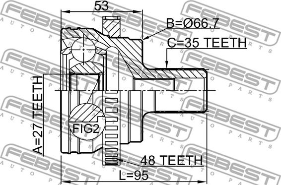 Febest 1610-220A48 - Каре комплект, полуоска www.parts5.com