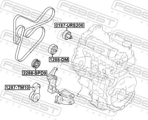 Febest 1288-DM - Deflection / Guide Pulley, v-ribbed belt www.parts5.com