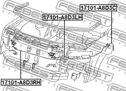 Febest 17101-A8D3RH - Bonnet Cable www.parts5.com