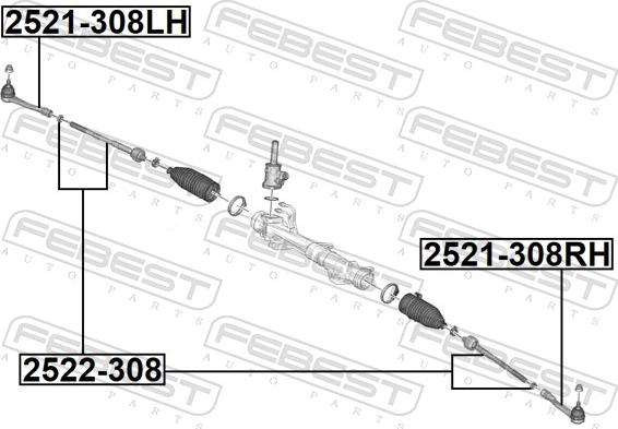 Febest 2522-308 - Inner Tie Rod, Axle Joint www.parts5.com