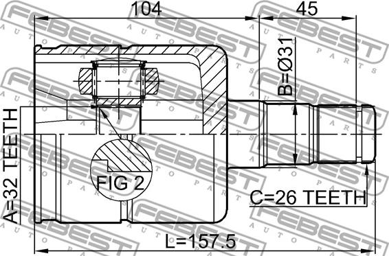 Febest 2311-030 - Шарнирный комплект, ШРУС, приводной вал www.parts5.com