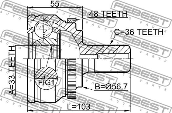 Febest 2710-S60A48 - Csuklókészlet, hajtótengely www.parts5.com