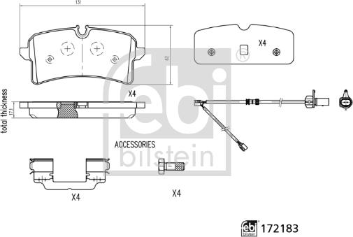 Febi Bilstein 172183 - Тормозные колодки, дисковые, комплект www.parts5.com