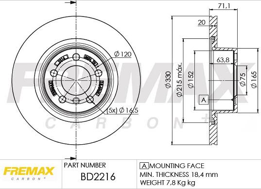 FREMAX BD-2216 - Спирачен диск www.parts5.com