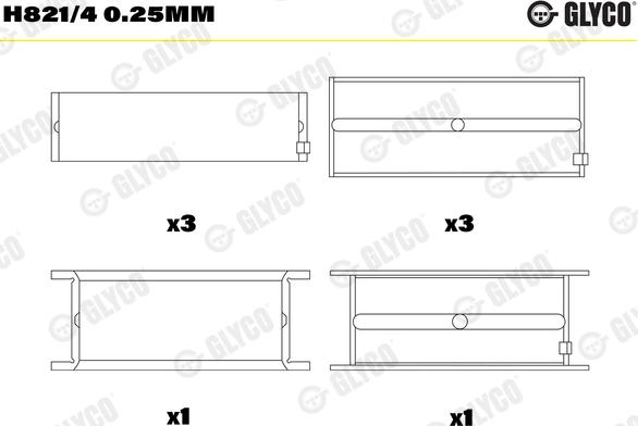 Glyco H821/4 0.25mm - Main Bearings, crankshaft www.parts5.com