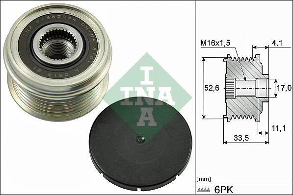 INA 535 0025 10 - Pulley, alternator, freewheel clutch www.parts5.com