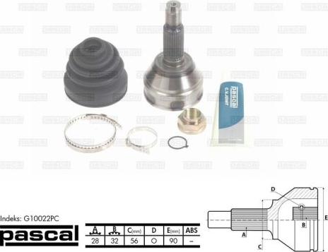 Pascal G10022PC - Joint Kit, drive shaft www.parts5.com