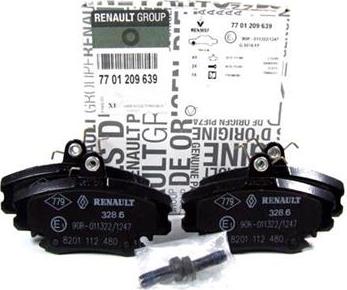 RENAULT 7701209639 - Σετ τακάκια, δισκόφρενα www.parts5.com