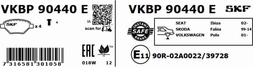 SKF VKBP 90440 E - Zestaw klocków hamulcowych, hamulce tarczowe www.parts5.com